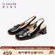 萊爾斯丹夏季新款商場(chǎng)同款優(yōu)雅氣質(zhì)中粗跟通勤涼鞋真皮女鞋5M49401 黑色 BKP 38
