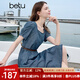 百圖betu女裝2025夏季新款短袖連衣裙泡泡袖撞色皮腰帶牛仔裙2505T76 深牛仔藍(lán) M