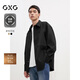 GXG男裝2024年口袋設(shè)計(jì)坑條面料長(zhǎng)袖襯衫黑色180/XL