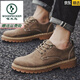 啄木鳥(niǎo)真皮男秋冬英倫大頭工裝馬丁靴低幫平底板鞋復古馬丁鞋百搭男皮鞋 卡其 42