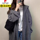 皮爾卡丹（pierre cardin）灰色中長(cháng)款連帽毛衣外套女秋冬季韓系氣質(zhì)寬松慵懶松弛感針織開(kāi)衫 灰色 均碼