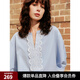 ELLE法式設(shè)計(jì)感撞色花邊襯衣女2025夏季新款氣質(zhì)通勤小眾寬松襯衫 藍(lán)色 S