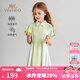 英氏（YEEHOO）女童連衣裙兒童裙子夏裝運動透氣中大童裝衣服百搭吸濕速干短袖裙 自在呼吸-寶石綠 【涼感速干】 160 cm 【順豐包郵&極速達(dá)】