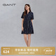 GANT/甘特女士翻領(lǐng)中長裙簡約復(fù)古襯衫裙字母印花收腰系帶連衣裙 433夜藍(lán)色 M (36)