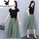 花花公子（PLAYBOY）假兩件套連衣裙女夏季連衣裙2025新款氣質(zhì)收腰遮肚顯瘦中 綠色 XL 建議115-125斤