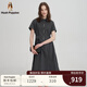 Hush Puppies【輕盈無壓】暇步士女裝2025夏季休閑收腰半袖連衣裙 玄青藍(lán) L