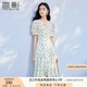 香影綠色碎花連衣裙女2025夏裝新款小個子清新收腰泡泡袖v領(lǐng)裙子 綠花 L 165/88A/110-125斤