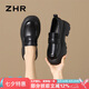 ZHR厚底單鞋女復(fù)古輕便皮鞋英倫粗跟樂(lè)福鞋輕便通勤女鞋JF186黑色37