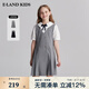 E·LAND KIDS衣戀夏季新品女童復(fù)古蝴蝶結(jié)壓褶短袖連衣裙 L/Grey淺灰色/16 165 cm