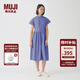 無(wú)印良品 MUJI IDEE 女式 平紋 無(wú)袖連衣裙 女裝裙子夏季 GAD13C4S 藍紫色 M (155/80A)