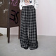 妖精的口袋格紋撞色寬松直筒褲子女2025年早秋新款慵懶顯瘦休閑褲 黑白格子色 L