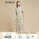 PORTS寶姿商場同款2022春夏新款女裝“絢爛夏花”印花連衣長裙 亞麻淺金印花 M (6)