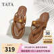 他她TATA盧昱曉午后莊園平底人字拖鞋外穿夾腳老錢風(fēng)7H2BT5啡色 37
