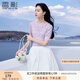 香影紫色針織衫女短袖2025夏裝新款t恤氣質(zhì)套頭鏤空?qǐng)A領(lǐng)正肩上衣 紫色 M 160/84A/95-110斤