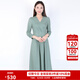 BUOUBUOUBuouBuou2025春夏新品商場同款法式優(yōu)雅茶歇V領波點雪紡連衣裙女 綠色G46 L