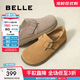 百麗（Belle）厚底勃肯鞋女款毛毛雪地短靴棉鞋子D4W1DAM5 卡其色-單里 37 (235mm)