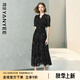 顏域黑色連衣裙女2025夏季新款收腰輕熟風高級感短袖木耳邊雪紡裙 黑花 M