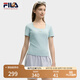 FILA 斐樂(lè)官方小狐貍女裝針織短袖2025夏新款時(shí)尚休閑簡(jiǎn)約修身U領(lǐng)T恤 果灰綠-GN L 170/88A/L