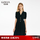 歌莉婭（GOELIA）主播推薦|歌莉婭黑色連衣裙夏季新款V領(lǐng)天絲醋酸小黑裙1C4C4G5P0 00B黑色 L