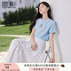 香影正肩小狗刺繡t恤女短袖2025夏季新款棉質(zhì)寬松圓領(lǐng)天藍色上衣 藍色 L 165/88A/110-125斤