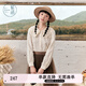 紫涵（ZIHAN）紫涵雙層刺繡娃娃領(lǐng)長袖襯衫女秋季甜美日系寬松休閑上衣 米金 M