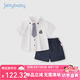 JELLYBABY男童套裝夏季寶寶短袖短褲兩件套小童學(xué)院風(fēng)衣服兒童夏裝上學(xué)衣服 米白 100 CM
