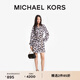 MICHAEL KORS邁克高仕 MK 女士棕櫚印花系帶短款襯衫連衣裙 黑色/白色 048 M