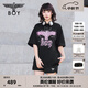 BOY LONDON【暗夜星辰】 秋季情侶款短袖燙鉆粉色老鷹T恤 N01003 黑色 M
