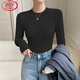 浪莎（LangSha）純棉黑色小高領(lǐng)打底衫女內搭短款緊身長(cháng)袖露臍上衣潮 黑色 M