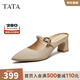 他她（TATA）法式粗跟穆勒鞋女鞋氣質(zhì)尖頭高跟拖鞋2025秋新款XGM02BH5 杏色 37