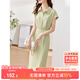 尚都比拉襯衫連衣裙女夏季中長(zhǎng)款氣質(zhì)收腰顯瘦中長(zhǎng)款開叉裙子 淺綠色 XL
