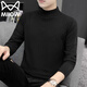 貓人長(cháng)袖T恤男士春秋季潮牌美式半高領(lǐng)寬松打底針織衫 黑色    XL