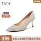 他她（TATA）酒杯鞋婚鞋新娘鞋伴娘鞋宴會(huì )高跟鞋女鞋細跟配裙子單鞋新 粉金（7cm）-流光款 35