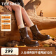 天美意靴子潮酷機車(chē)風(fēng)簡(jiǎn)約時(shí)尚女中筒靴加絨NQX25DZ3 棕色 38