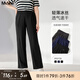 MsShe【冰絲坑條直筒寬松闊腿褲】大碼女裝2025秋季胖mm顯瘦長(cháng)褲 腳口平整B款-黑色現貨 3XL