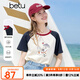 百圖betu女裝2025夏季新款T恤插肩袖撞色趣味純棉短袖上衣女2506T16 米白 M