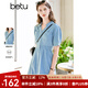 百圖betu女裝夏季新款連衣裙V字翻領收腰短袖牛仔連衣裙女2303D07 牛仔色 L