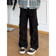 YORK ZOOM秋季新款褶皺工裝褲休閑褲長(cháng)褲褲子男美式情侶直筒寬松 黑色 XL