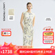 朗姿【蘭亭敘】桑蠶絲印花長(cháng)裙氣質(zhì)2025夏新款高級感新中式連衣裙 薄霧草地色 S