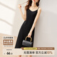 尚都比拉夏季吊帶連衣裙女士性感V領(lǐng)別致肌理感中長(cháng)款A字裙 黑色 M