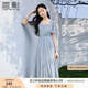 香影海邊度假藍(lán)色連衣裙女2025夏季新款過膝高腰法式方領(lǐng)雪紡裙子 藍(lán)色 L 165/88A/110-125斤