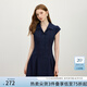 范思藍恩藏青色少女蓋袖連衣裙短裙女2025夏季收腰綁帶蝴蝶結(jié)2226 深藏青 M