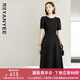 顏域短袖收腰小黑裙女裝2024新款夏裝簡(jiǎn)約通勤裙子圓領(lǐng)氣質(zhì)連衣裙 黑色 XL/42