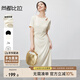 尚都比拉時尚優(yōu)雅直筒裙女夏季水滴鏤空腰部抽褶收腰彈力連衣裙