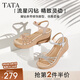 他她（TATA）絕美坡跟涼鞋女度假一字帶厚底時裝涼鞋夏季新款7MY14BL4 銀色 37