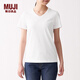 無印良品 MUJI 女式 印度棉天竺編織 V領(lǐng)短袖T恤 BBA09A0S 白色 M