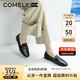 康莉（COMELY）樂福鞋女牛/羊皮平底一腳蹬單鞋圓頭舒適通勤百搭小皮鞋 黑色 37 