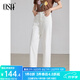 歐莎白色高腰牛仔褲女2025年夏季新款梨型身材顯瘦九分直筒褲 白色 L