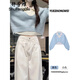 舒芳蝶（shufangdie）休閑褲女裝秋2025新款設計感奶藍色毛衣Polo領(lǐng)針織衫牛仔褲兩件套 毛衣套裝+褲子 M