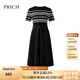 PRICH撞色條紋拼接連衣裙2025夏季新款短袖針織收腰修身中長(cháng)裙女 19黑色 S